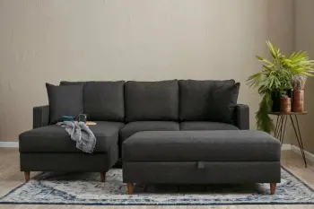 Këndare Eva, ngjyrë antracit, me pouffe, Atelier del Sofa