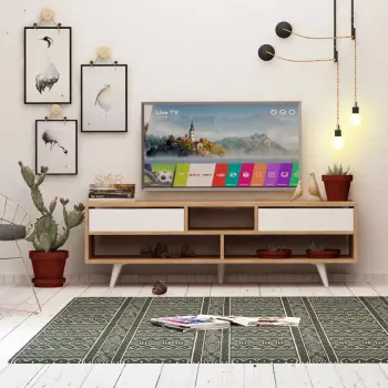 Komodë TV Hanah Home, Glasgow, ngjyrë lis dhe e bardhë