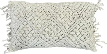 Jastëk dekorativ macrame, pambuk-poliester, ngjyrë fildishi, 30x50cm