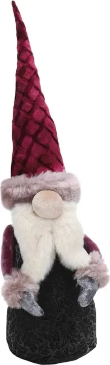 Dekoratë Krishtlindjesh Pixie Santa Claus, stof, rozë, e zezë, e bardhë, 9x9x33cm - 1