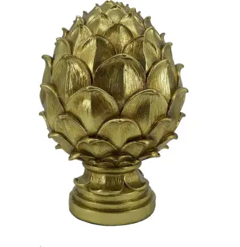 Dekor totem GOLDEN PINUS, polirezine, ngjyrë ari, 16x16x25cm