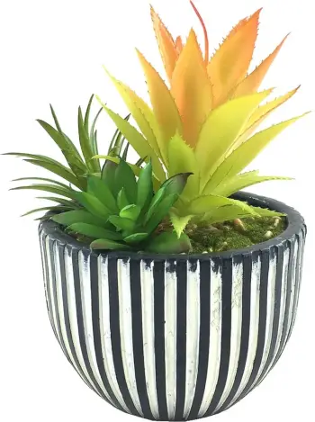 Bimë artificiale LAKHSMI 4, vazo polirezine, 13x13x18.5cm, e zezë, e bardhë, e gjelbër
