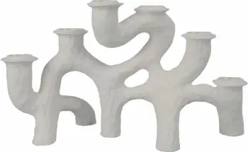 Mbajtës qirinjsh dekorativ, polirezine, i bardhë, 35x14x20cm