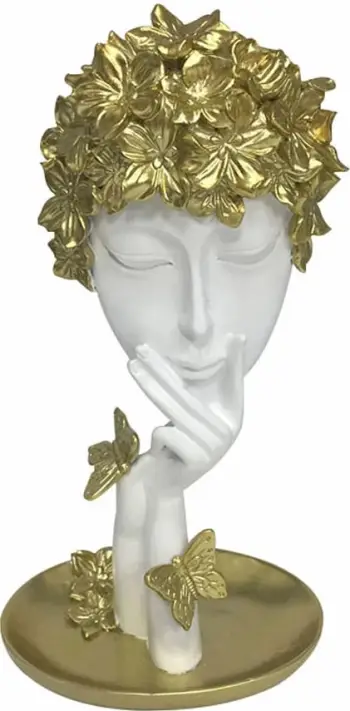 Figurë dekorative JARNI, polirezine, e bardhë-ari, 15x11x28cm