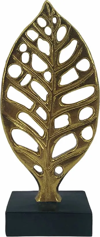 Dekor gjethe Herva, polirezine, ari e zi, 11x5x23cm - 1