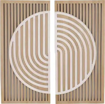 Set dekorativ për mur SIKINOS, 2 copë, dru natyral-bezhë, 96x100x5 cm
