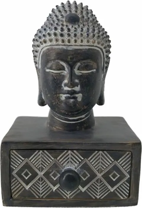 Dekor Buda BADBA DARK, polirezine, 10x9x16cm, ngjyrë e zezë, kafe, e bardhë - 1