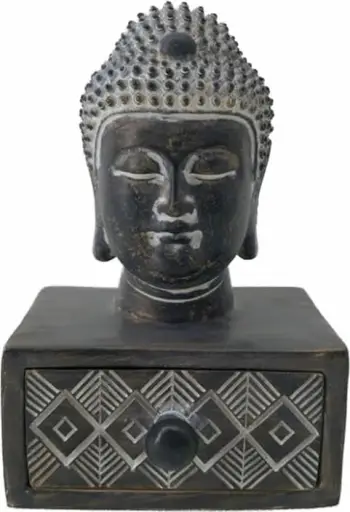 Dekor Buda BADBA DARK, polirezine, 10x9x16cm, ngjyrë e zezë, kafe, e bardhë
