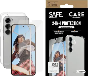 Mbështjellës + xham mbrojtës PanzerGlass CARE 2in1 për Samsung Galaxy S25, Transparent