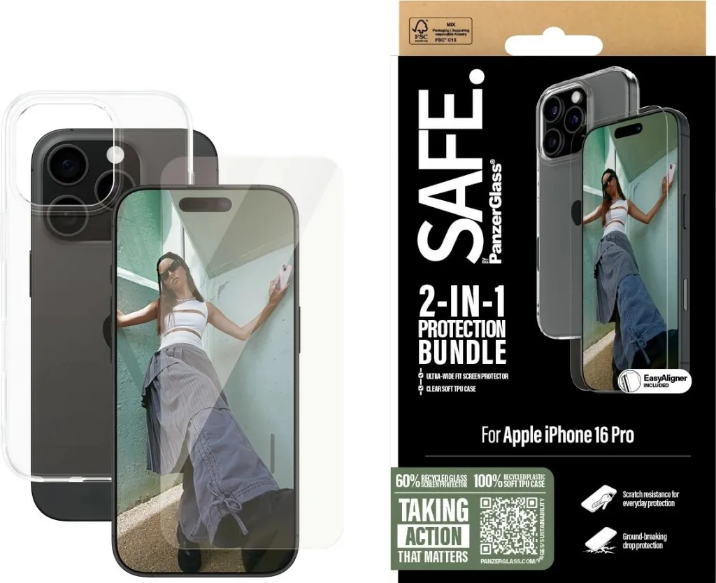 Mbështjellës PanzerGlass SAFE 2-in-1 për iPhone 16 Pro, transparent - 2