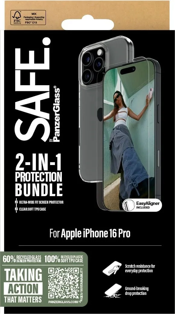 Mbështjellës PanzerGlass SAFE 2-in-1 për iPhone 16 Pro, transparent - 3