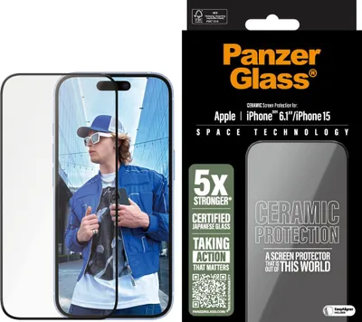Mbrojtës ekrani PanzerGlass Ceramic për iPhone 16/15, transparent - 2