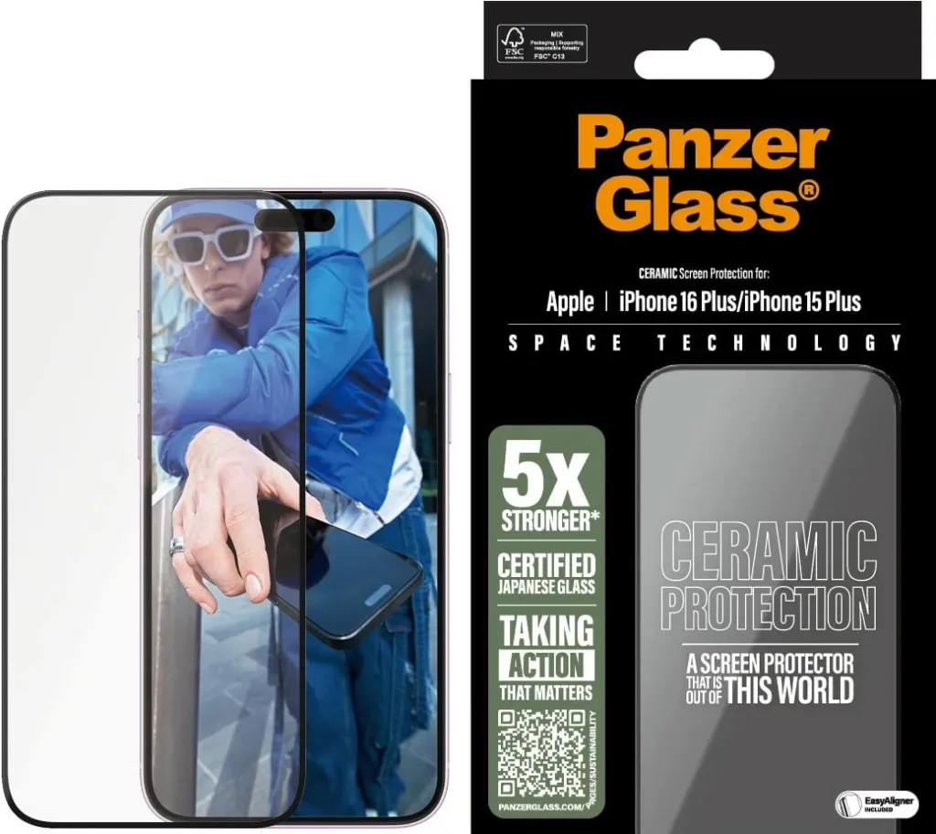 Mbrojtës ekrani PanzerGlass Ceramic për iPhone 16/15 Plus, transparent - 2