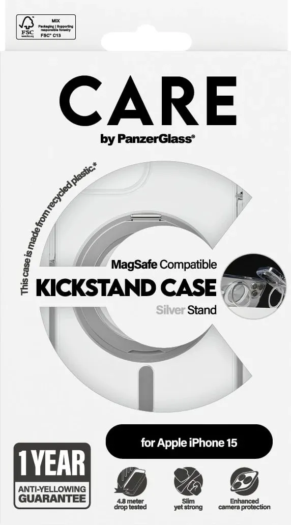Mbështjellës PanzerGlass CARE Case me kickstand & MagSafe për iPhone 15, transparent - 3