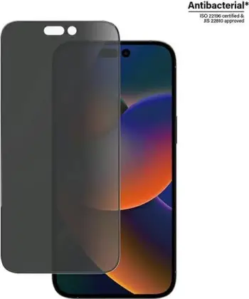 Mbrojtës ekrani xham i temperuar PanzerGlass Ultra-Wide Fit Privacy me EasyAligner për iPhone 14 Pro Max, Antibakterial