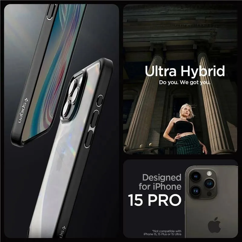 Mbrojtëse për celular Spigen Crystal Hybrid, për iPhone 15 Pro, e zezë - 1