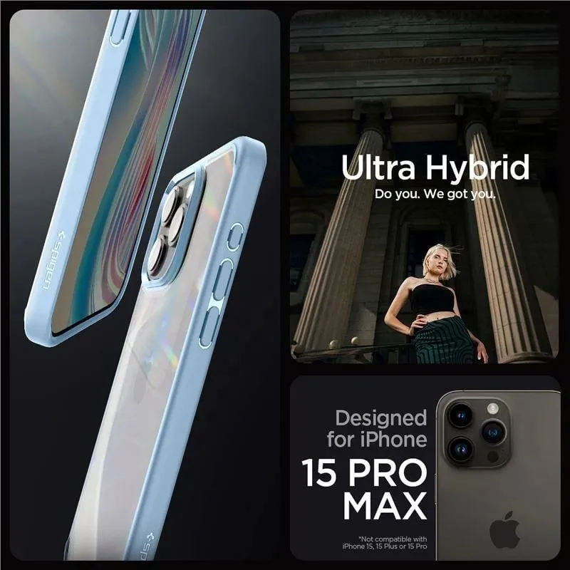 Mbështjellës Spigen Crystal Hybrid për iPhone 15 Pro Max, Transparent Blu - 4