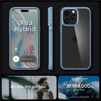 Mbështjellës Spigen Crystal Hybrid për iPhone 15 Pro Max, Transparent Blu