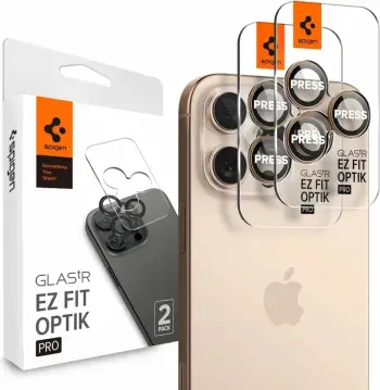 Mbrojtës kamere Spigen Optik Pro Glastr EZ Fit, për iPhone 16 Pro dhe Pro Max, 2 copë, Desert Titanium