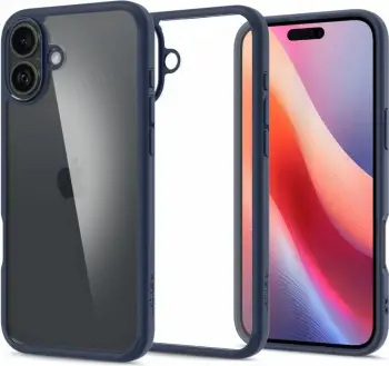 Mbulesë telefoni Spigen Ultra Hybrid, për iPhone 16, mbrojtëse transparente, blu navy