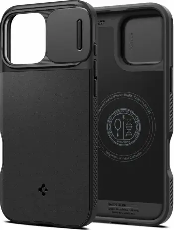 Mbulesë telefoni Spigen Optik Armor MagFit për iPhone 16 Pro Max, mbrojtje kamere, e zezë
