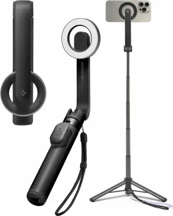 Shkop selfie tripod Spigen MagSafe, me telekomandë, për iPhone, i zi
