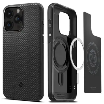 Mbështjellës për iPhone 15 Pro Spigen Mag Armor MagSafe, i zi