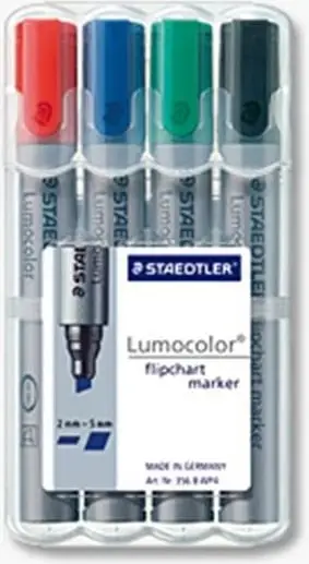Set markerash flipchart STAEDTLER 356 B WP4, 4 copë, ngjyra të ndryshme, trup gri