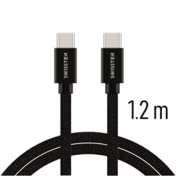 Kabllo tekstili Swissten USB-C / USB-C, 1.2m, e zezë