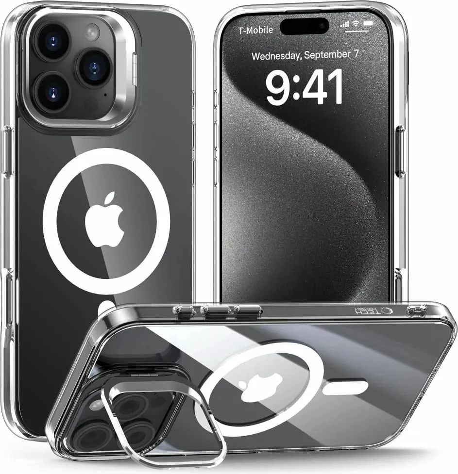 Mbështjellës Tech-Protect MagStand MagSafe për iPhone 16 Pro, Transparent - 1
