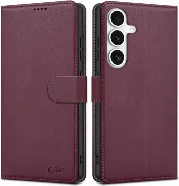 Mbështjellës Tech-Protect Wallet për Samsung Galaxy S25, eko-lëkurë, e kuqe