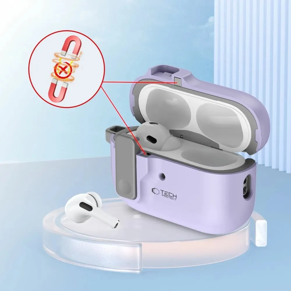 Mbështjellës Tech-Protect Slim Hook për AirPods Pro/Pro 2, me karabiner, Violet - 5