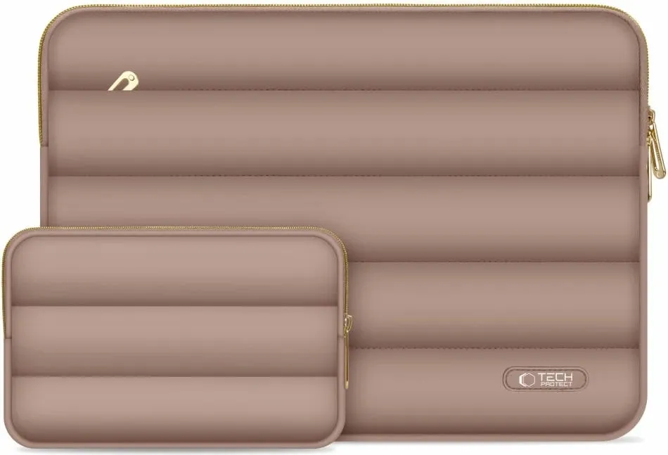 Kasë laptopi Tech-Protect Puffy 13-14", set me çantë aksesorësh, Kafe - 1
