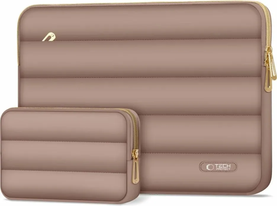 Kasë laptopi Tech-Protect Puffy 13-14", set me çantë aksesorësh, Kafe - 2