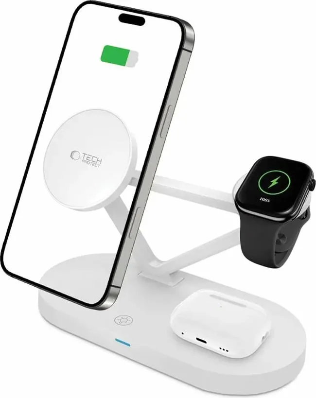Karikues wireless 3-në-1 Tech-Protect QI15W-A41 me MagSafe, i bardhë - 2