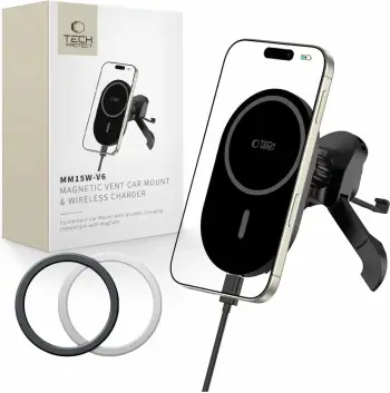 Mbajtës telefoni për veturë Tech-Protect MM15W-V6, MagSafe, karikim wireless 15W, i zi