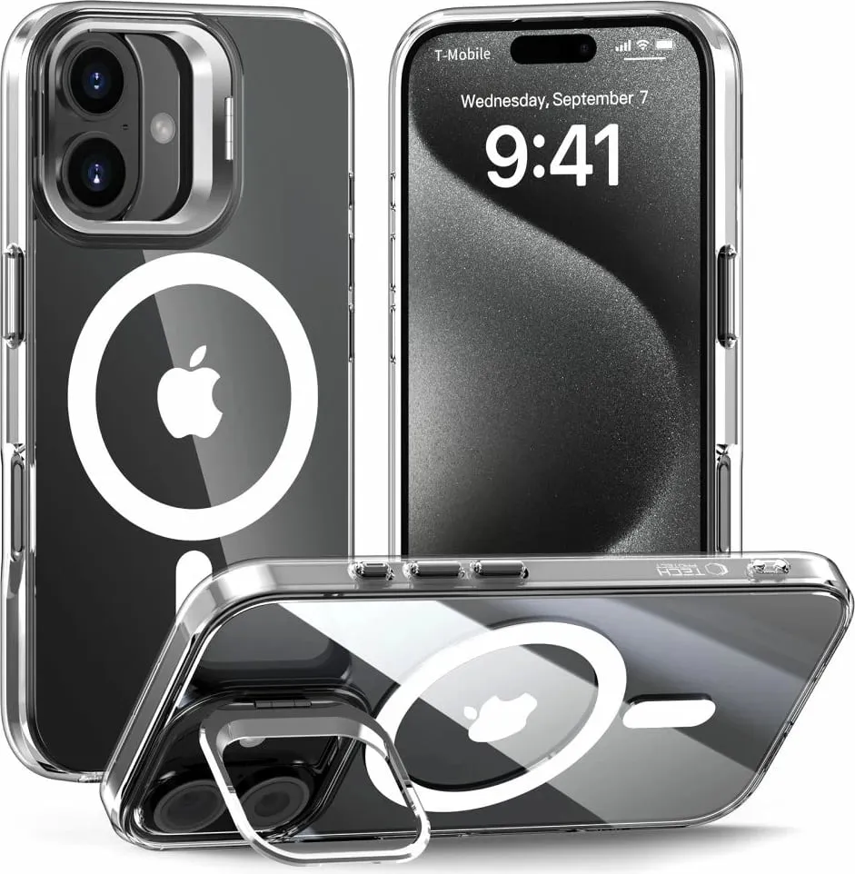 Mbështjellës Tech-Protect MagStand për iPhone 16, MagSafe, Transparent - 1