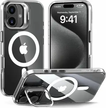 Mbështjellës Tech-Protect MagStand për iPhone 16, MagSafe, Transparent