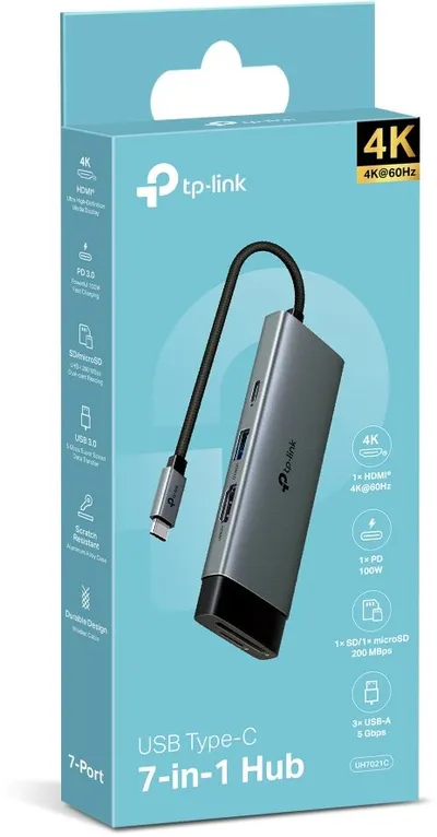 Hub USB C TP-Link UH7021C, 7 në 1, HDMI, Power Delivery, gri - 4
