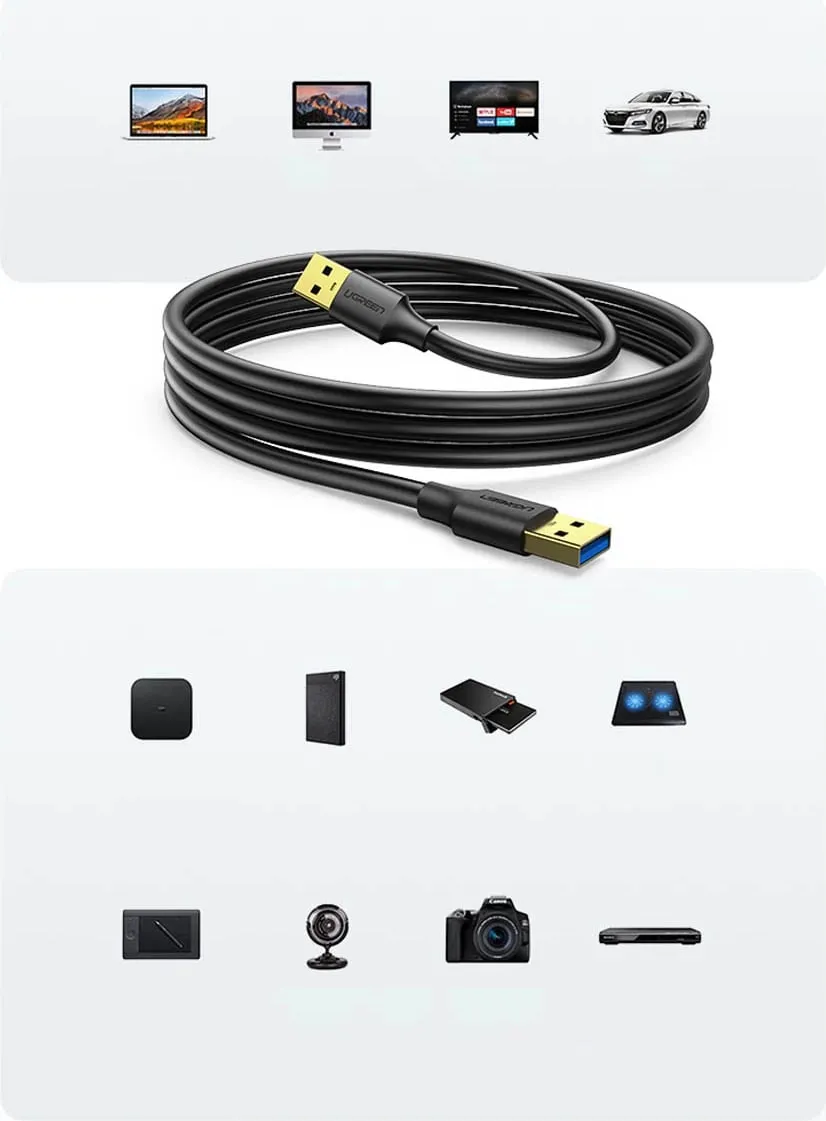 Kabllo Ugreen US128, USB-A 3.0 në USB-A 3.0, 0.5m, e zezë - 5