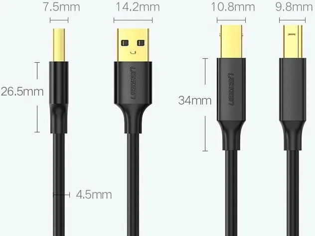 Kabllo printeri Ugreen USB-B në USB-A, 1.5m, e zezë - 7