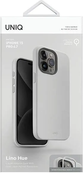 Mbështjellës UNIQ Lino Hue Magclick për iPhone 15 Pro Max, silikon, MagSafe, gri e çelët - 4