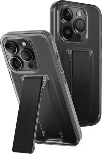 Mbështjellës UNIQ Heldro Mount me stand, për iPhone 15 Pro 6.1", smoke