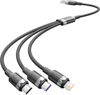 Kabllo 3-në-1 Vention CTRBG, 1.5m, USB 2.0 A në USB-C/Lightning/Micro-B, e zezë
