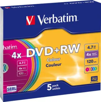 Set disqesh Verbatim DVD+RW, 4.7GB, 4x, 5 copë