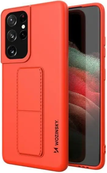 Mbështjellës Wozinsky Kickstand Case për Samsung Galaxy S21 Ultra 5G, silikon, i kuq
