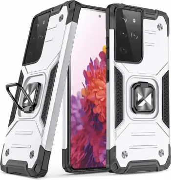 Mbështjellës Wozinsky Ring Armor për Samsung Galaxy S22 Ultra, me mbajtës gishti dhe magnetik, Argjend
