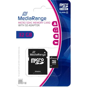 MicroSDHC kartelë MediaRange 32GB, Class 10, me adapter, e zezë