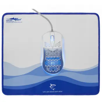 Maus Gaming White Shark Megalodon / Optik / 6D / RGB / 7200 DPI / USB 2.0 / I bardhë dhe I kaltër + Mauspad / 305x250x2mm / I bardhë dhe I kaltër