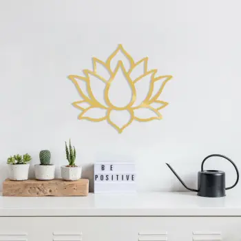 Aksesor dekorativ metalik për mur, lule lotus, ngjyrë ari, Wallity